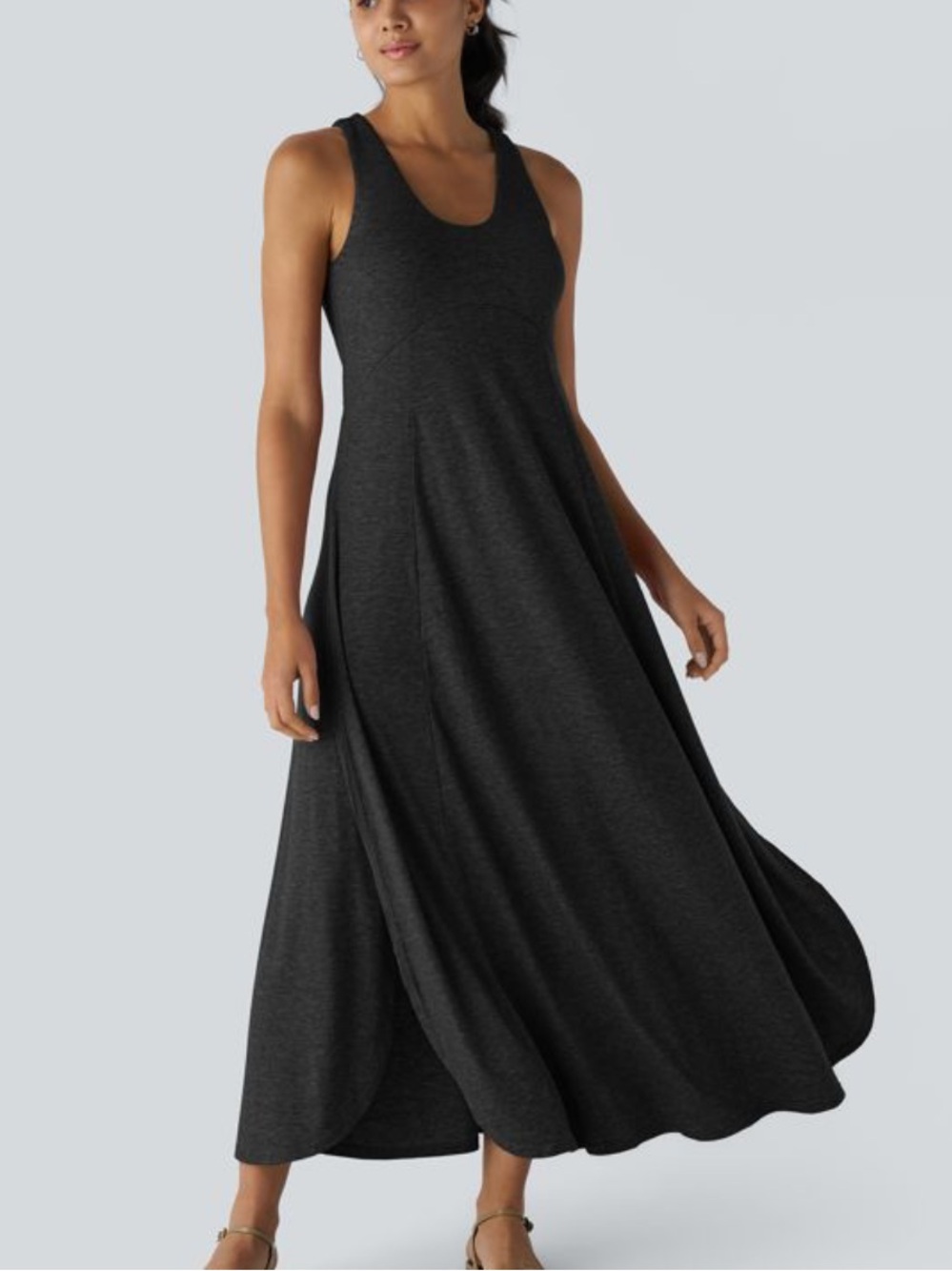 EUC Halara U Neck Flowy Casual Tank Dress in Black - Picture 3 of 9